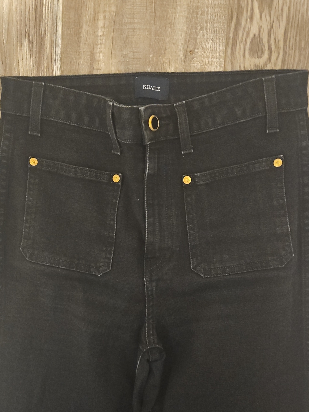 KHAITE Raquel Black Cropped Sailor Pocket Jeans with Gold Hardware 29